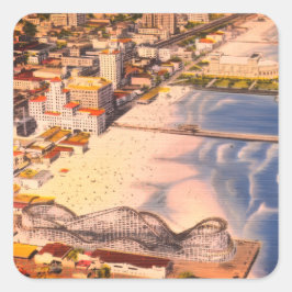 Retro Historischer Strandpromenade Long Beach, Kal Quadratischer Aufkleber
