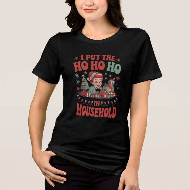 Retro Ho Ho Ho Christmas Typography Tri-Blend Shirt (Vorderseite)