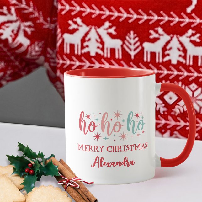 Retro Ho Ho Ho Merry Christmas Custom Name Tasse (Von Creator hochgeladen)