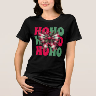Retro Ho Ho Ho Weihnachtscoquette Bow Tri-Blend Shirt