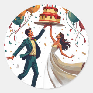 Retro-Hochzeit Braut Bräutigam Tanz Funken Vintage Runder Aufkleber