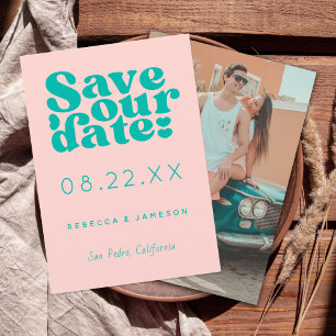 Retro-Hochzeit in Rosa und Türkis Save The Date