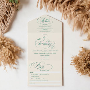 Retro-Hochzeit mit grüner Schrift All In One Einladung