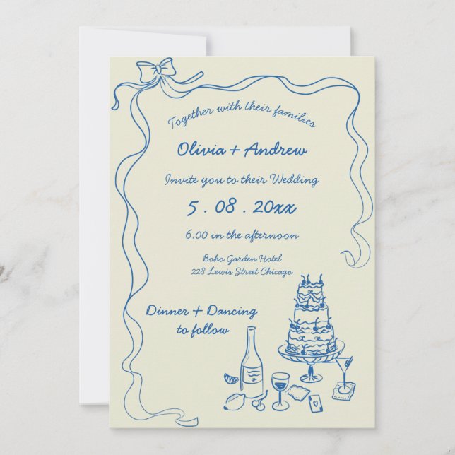 Retro-Hochzeit mit Handschrift Einladung (Vorderseite)
