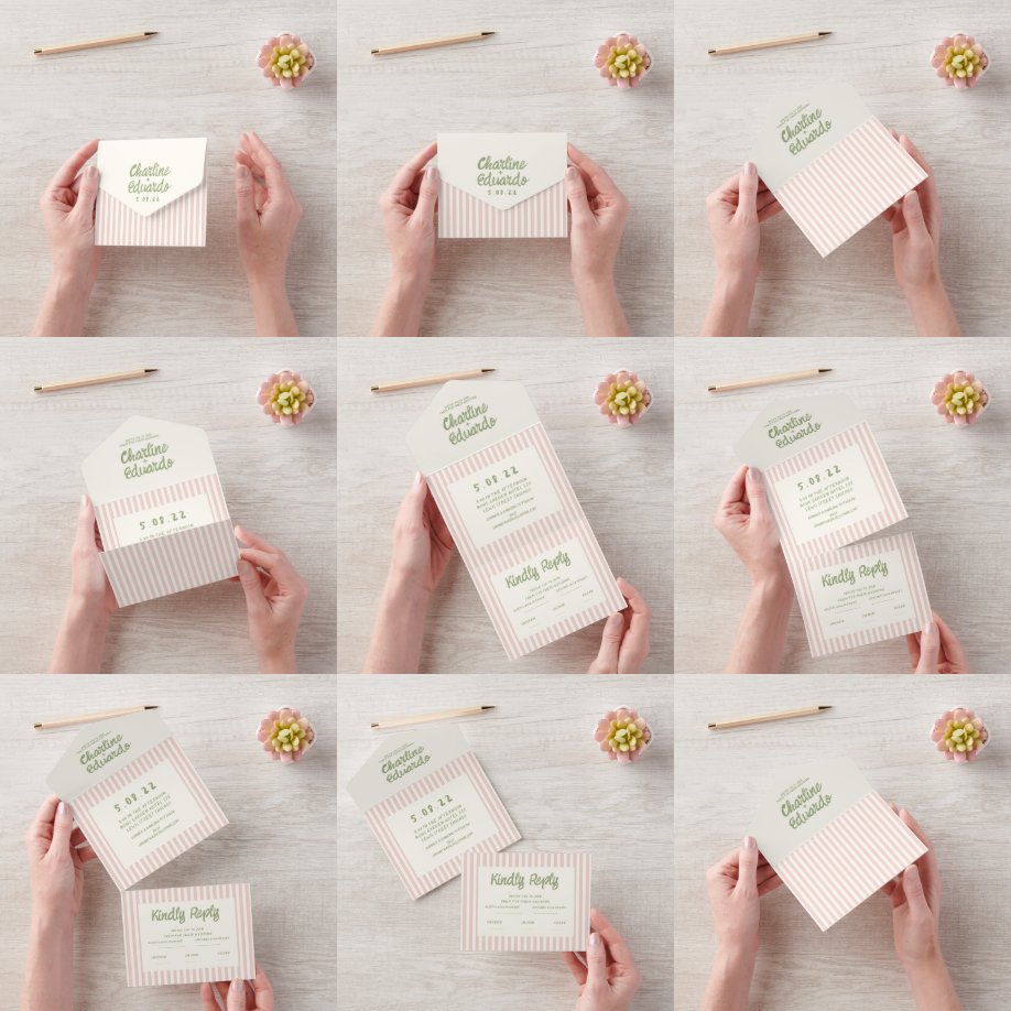 Retro-Hochzeit mit Pastell-Handschrift All In One Einladung