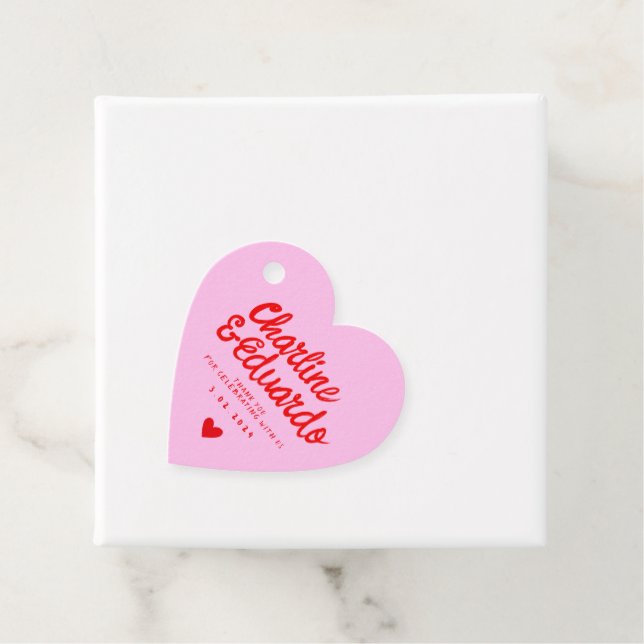 Retro-Hochzeit mit rosa und roter Handschrift Dank Geschenkanhänger (Beispiel)