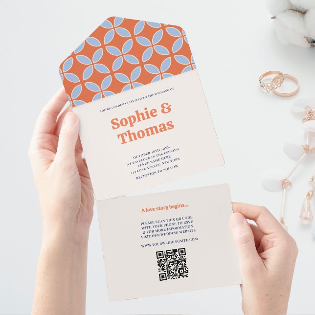 Retro-Hochzeit Mitte des Jahrhunderts All In One Einladung (Retro Mid Century Wedding All In One Invitation)