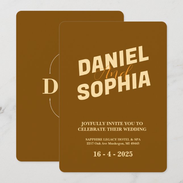 Retro Hochzeitskarte braun Einladung (Vorne/Hinten)