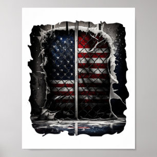 Retro Hockey American Flag Vintag Hockey Flag USA Poster