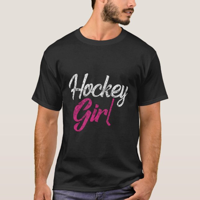 Retro Hockey Girl Damen Eishockey oder Feldhocke T-Shirt (Vorderseite)
