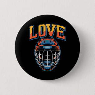 Retro-Hockey-Liebe Groovy-Blumen und Helm Button