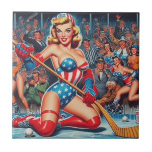 Retro-Hockey-Pin-up Fliese