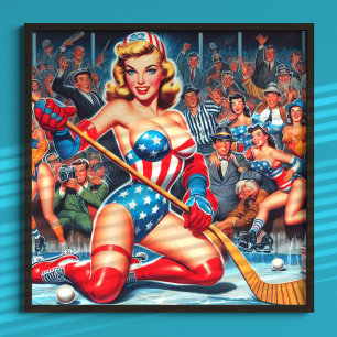 Retro-Hockey-Pin-up Poster