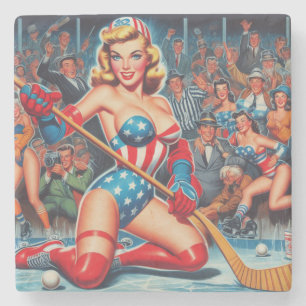Retro-Hockey-Pin-up Steinuntersetzer