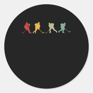 Retro-Hockey-Silhouette-Hockey-Spieler Runder Aufkleber