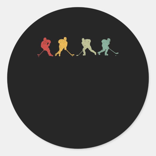 Retro-Hockey-Silhouette-Hockey-Spieler Runder Aufkleber (Vorderseite)