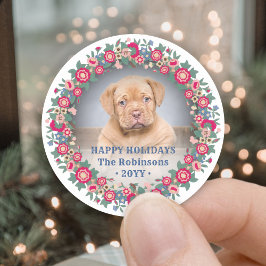 Retro Holiday Blumenstrauß Foto Festivals Runder Aufkleber