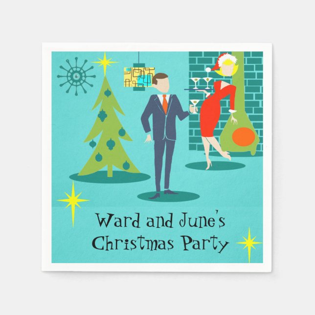 Retro Holiday Cartoon Couple Cocktail Napkins Serviette (Vorderseite)