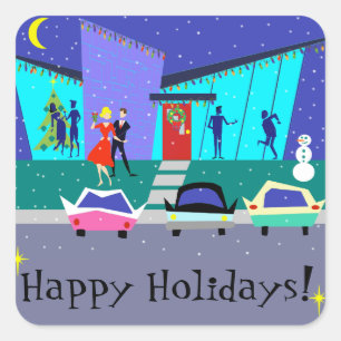 Retro Holiday Cartoon Party Stickers