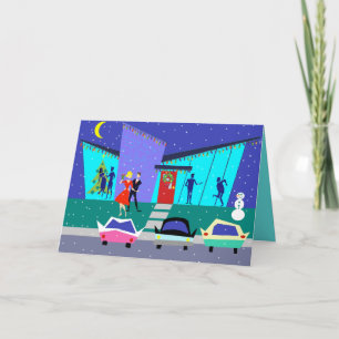 Retro Holiday Cartoon Weihnachtskarte Feiertagskarte