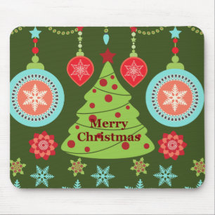 Retro Holiday Frohe Weihnachtsbaum Schneeflocken Mousepad