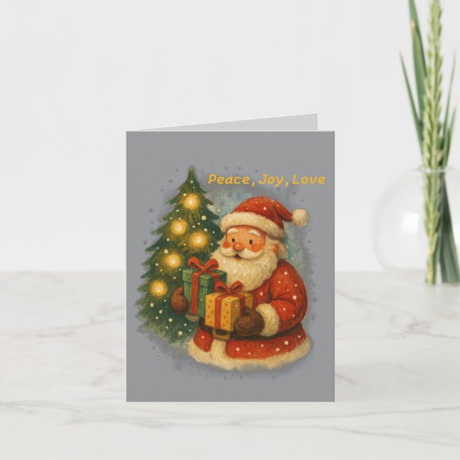 “Retro Holiday Greeting Card – Santa & Gifts” Karte (Vorderseite)