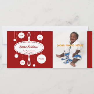 Retro Holiday Ornament Foto & Party Card Feiertagskarte