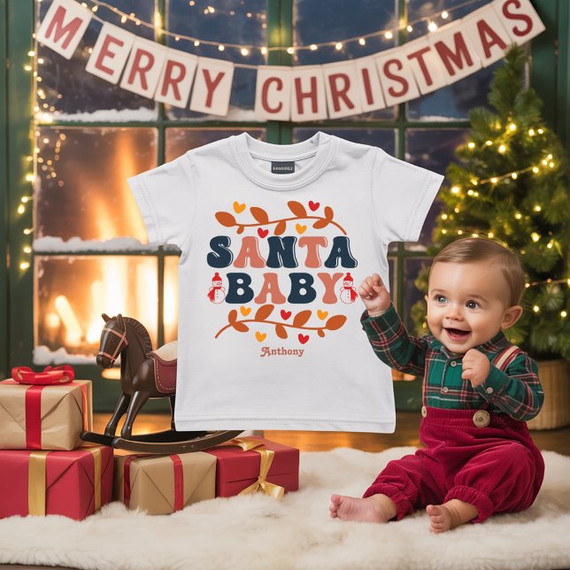 Retro Holiday Santa Baby Personalisiert Baby T-shirt (Retro Holiday Santa Baby Personalized Baby T-Shirt)
