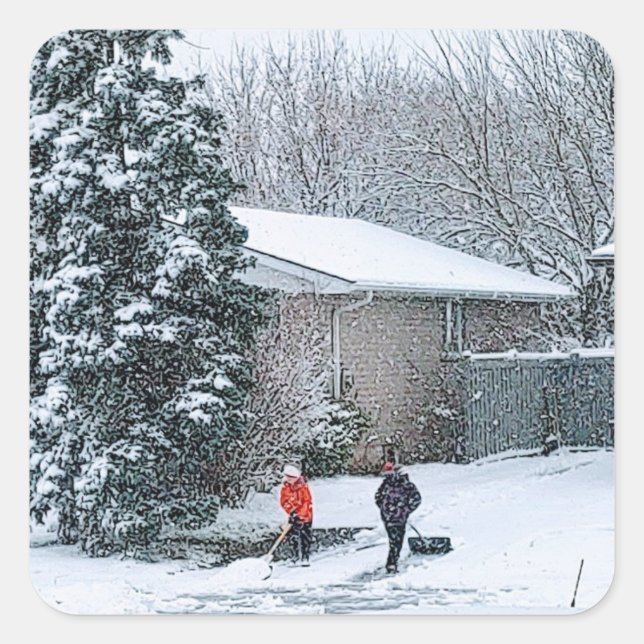 Retro Holiday Scene Quadratischer Aufkleber (Vorderseite)