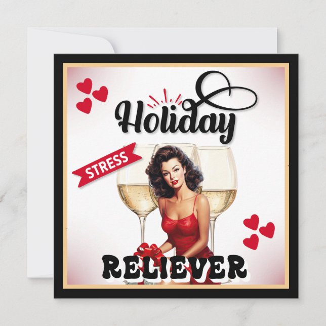 Retro Holiday Stress Reliever Pinup Feiertagskarte (Vorderseite)