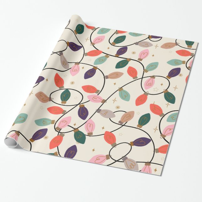 Retro Holiday String Lights Muster Geschenkpapier (Ungerollt)