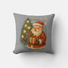 “Retro Holiday Throw Pillow – Cozy Santa & Gifts Kissen