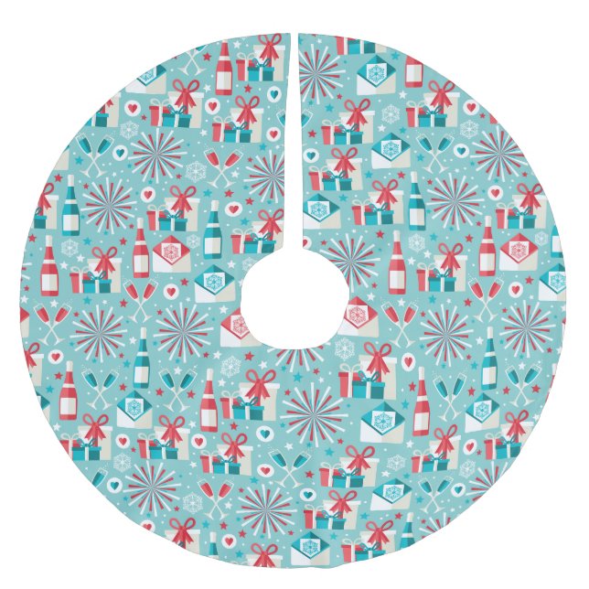 Retro Holiday Tree Skirt, gebürstetes Polyester Weihnachtsbaumdecke (Vorderseite)