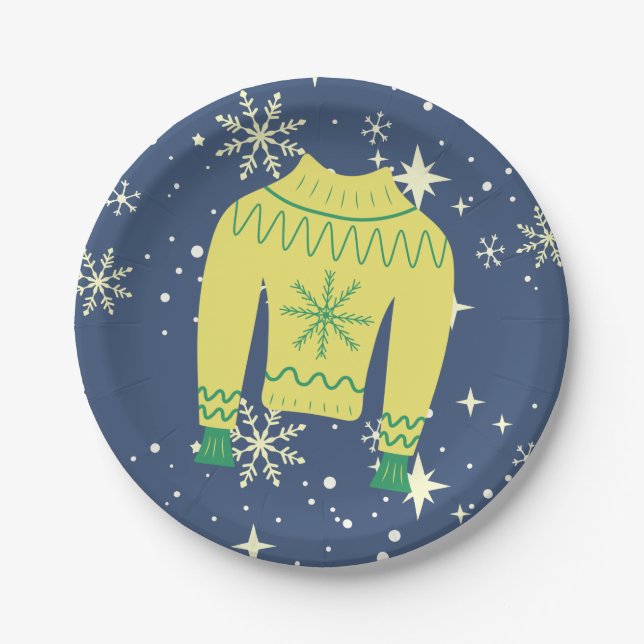 Retro Holiday Ugly Sweater Christmas Party Pappteller (Vorderseite)