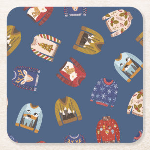 Retro Holiday Ugly Sweater Christmas Party Rechteckiger Pappuntersetzer