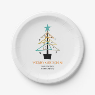 Retro Holiday Weihnachtsbaum Mitte Jahrhundert Mod Pappteller