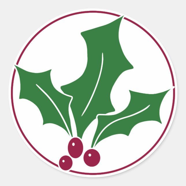 Retro Holly Berries I, Red Trim Runder Aufkleber (Vorderseite)
