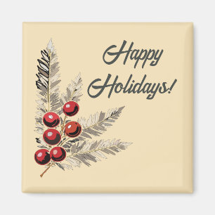 Retro Holly Berries und Evergreen Magnet