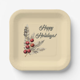 Retro Holly Berries und Evergreen Paper Plate Pappteller