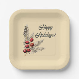 Retro Holly Berries und Evergreen Paper Plate Pappteller