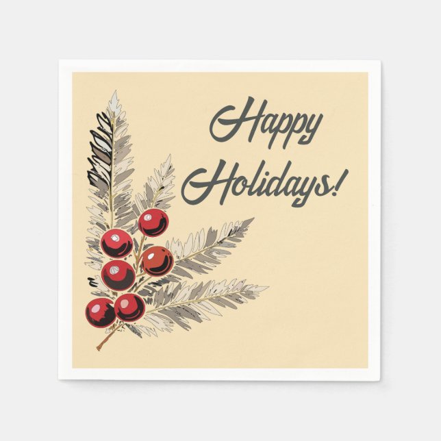 Retro Holly Berries und Evergreen Serviette (Vorderseite)