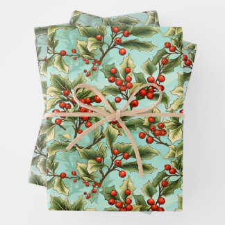 Retro Holly Christmas Geschenkpapier Set