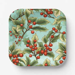 Retro Holly Christmas Small Pappteller
