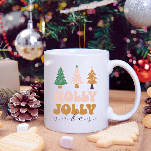 Retro Holly Jolly Vibes Weihnachtsfeier Tasse