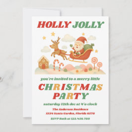 Retro Holly Jolly Weihnachtsfeier bearbeitbar Einladung