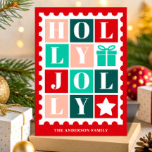 Retro Holly Jolly Weihnachtspostwertzeichen