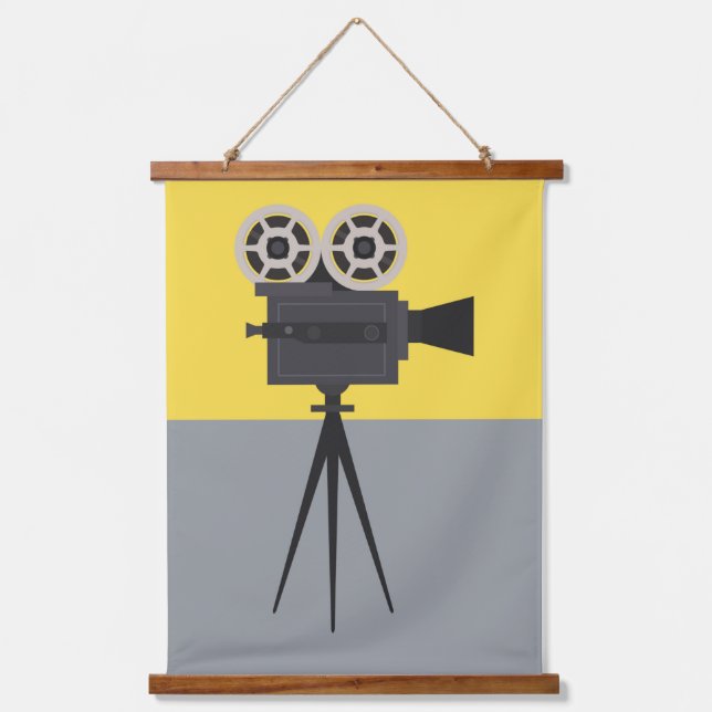 Retro Hollywood Camera Colorblock Wandteppich Mit Holzrahmen (Vorderseite)