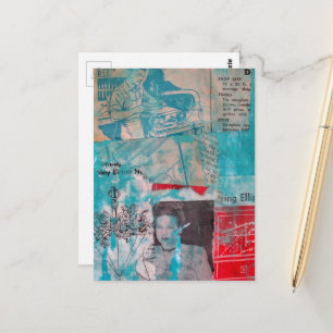 Retro Holzarbeiten Mann Frau Blumen Collage Postkarte