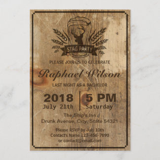 Retro-Holzbär & Stag-Bachelor-Party-Card Einladung