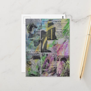 Retro-Holzbearbeitung Abstract Mixed-Media-Collage Postkarte